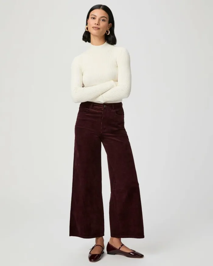 Pants Women PAIGE Harper Ankle Wide Leg Pant 8211 Dark Oxblood Corduroy