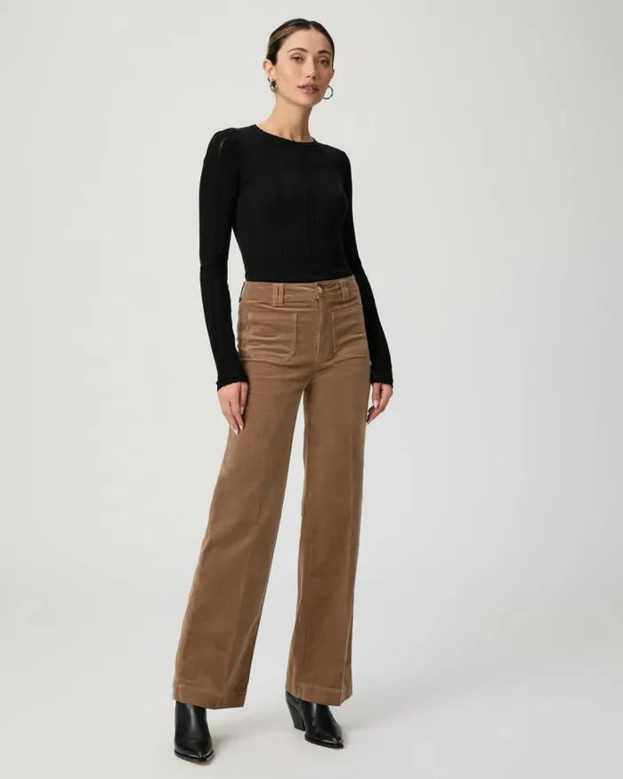 Pants Women PAIGE Sasha 32 Inch Wide Leg Pant 8211 Burnt Sugar Corduory