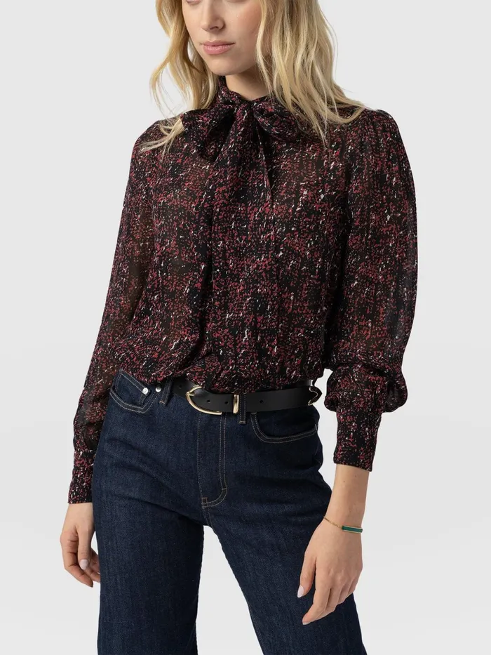 Paxton Pussybow Blouse 8211 Red Ditsy Leopard Red Ditsy Leopard Women Saint And Sofia Blouses and Shirts