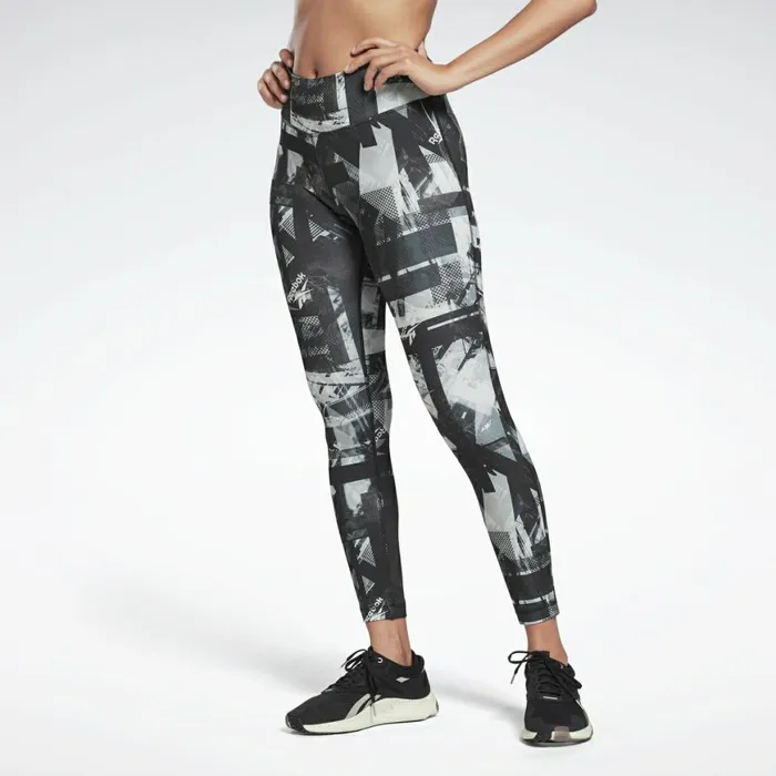 Plus Size 1X4X Womens Reebok Meet You There Printed Leggings Black White