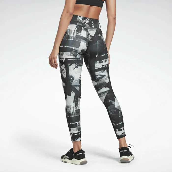 Plus Size 1X4X Womens Reebok Meet You There Printed Leggings Black White