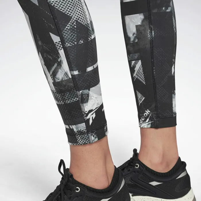 Plus Size 1X4X Womens Reebok Meet You There Printed Leggings Black White