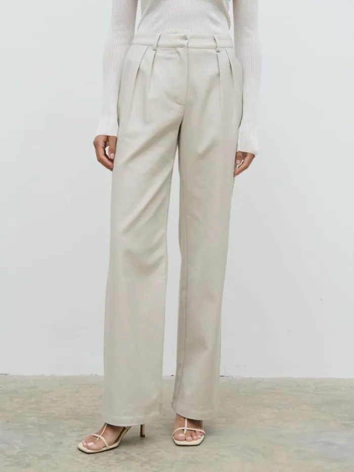 Pretty Lavish Bottoms Women Brady Front Pleat Trousers Beige
