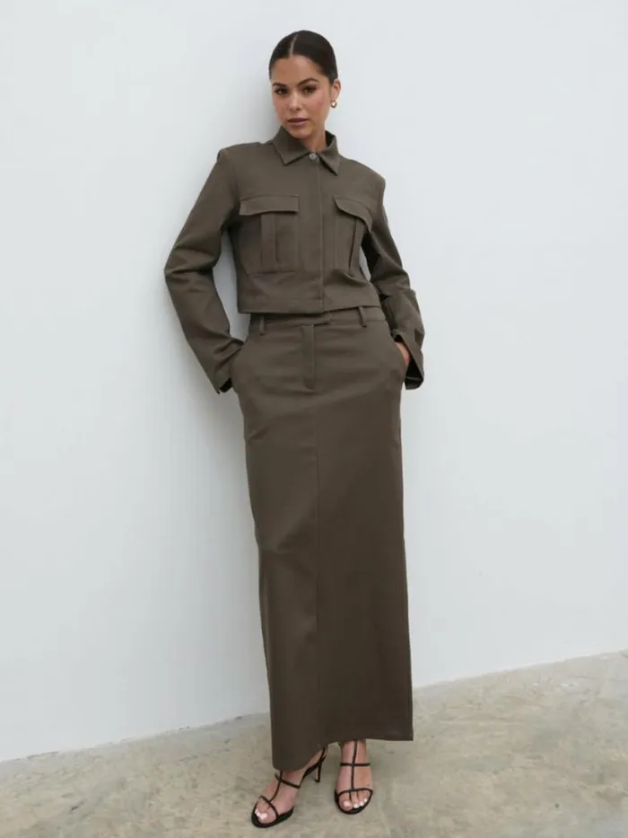 Pretty Lavish Bottoms Women Brady Tailored Maxi Skirt Brown