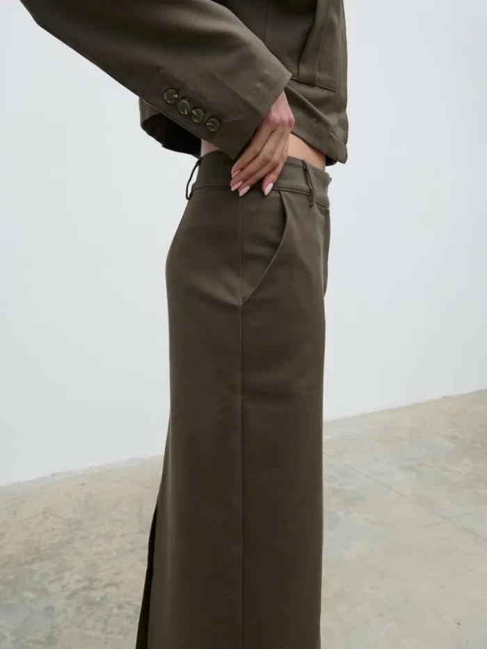 Pretty Lavish Bottoms Women Brady Tailored Maxi Skirt Brown