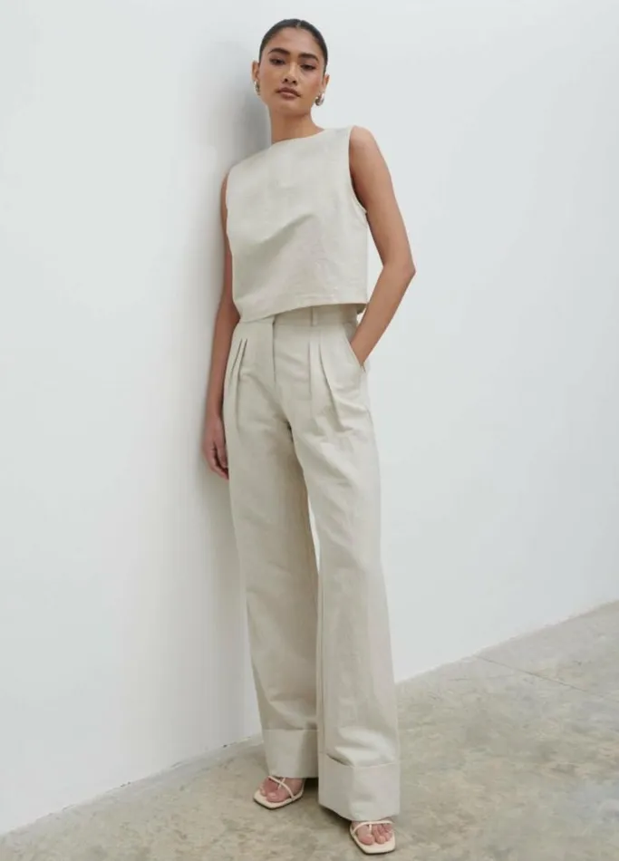 Pretty Lavish Bottoms Women Bryony Linen Trousers Beige