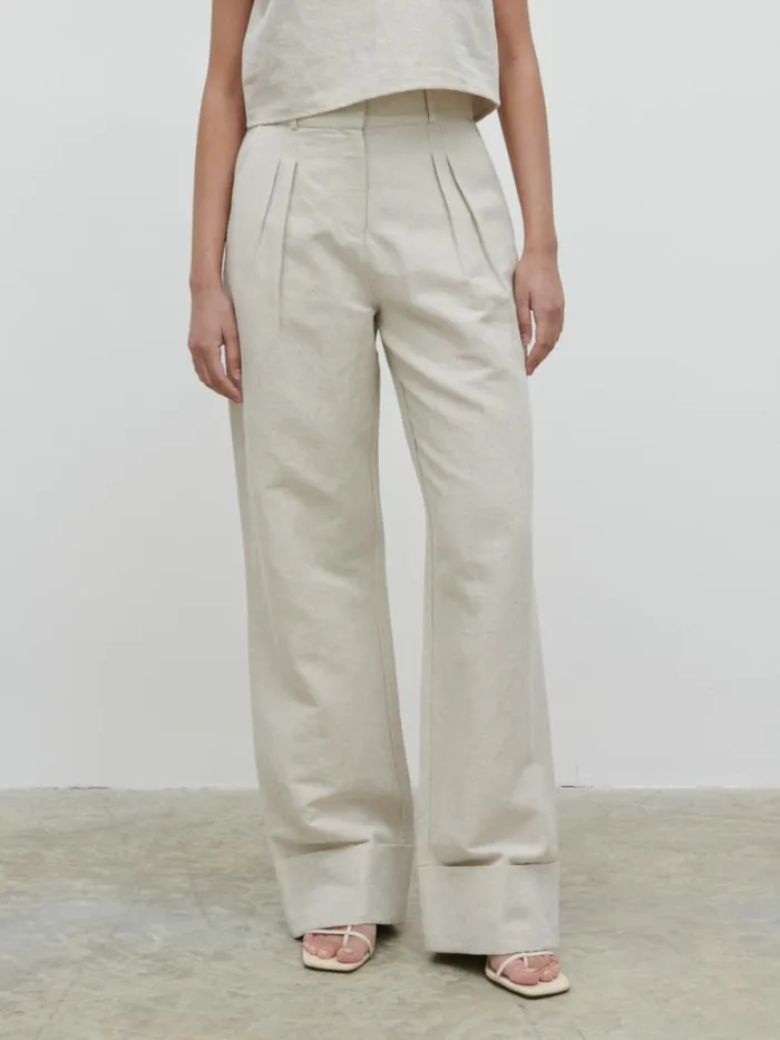 Pretty Lavish Bottoms Women Bryony Linen Trousers Beige