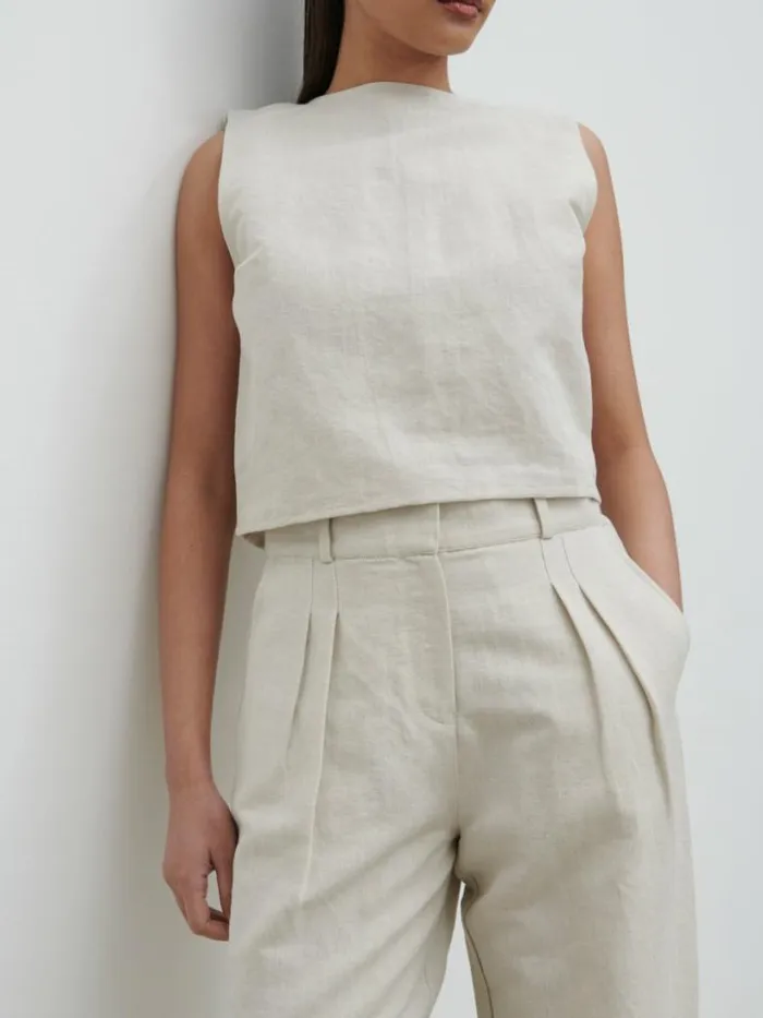 Pretty Lavish Bottoms Women Bryony Linen Trousers Beige