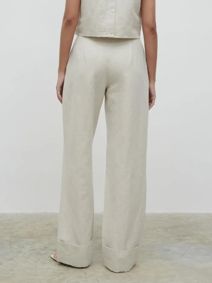 Pretty Lavish Bottoms Women Bryony Linen Trousers Beige