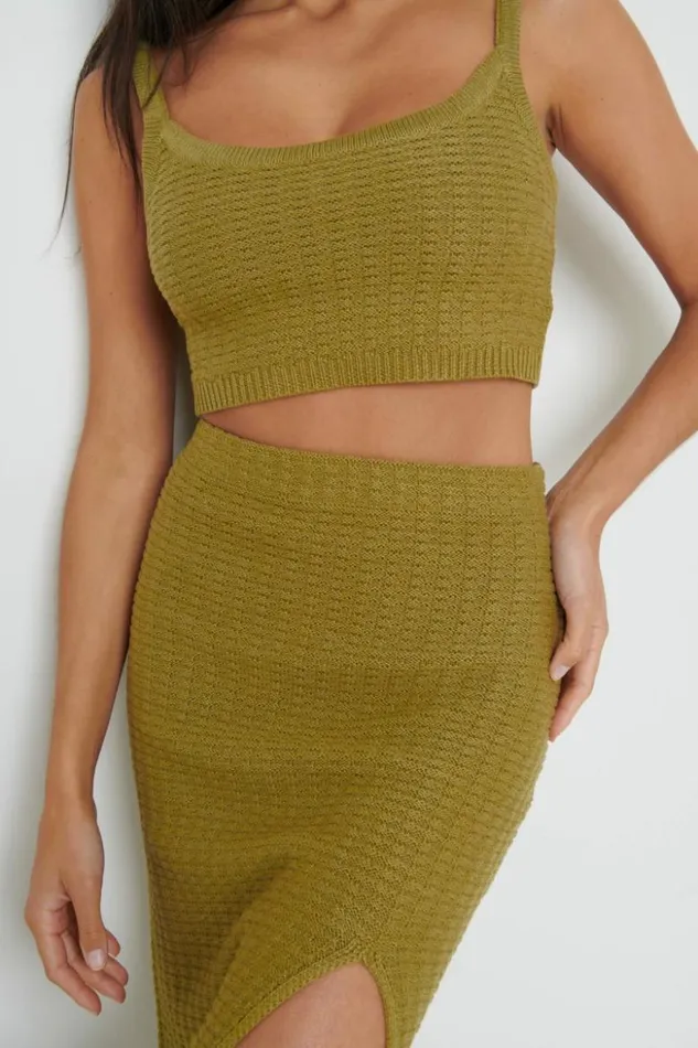 Pretty Lavish Bottoms Women Celine Crochet Knit Skirt Olive