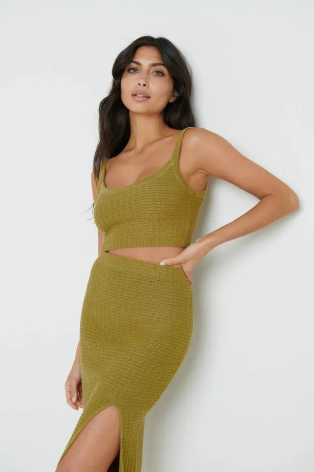 Pretty Lavish Bottoms Women Celine Crochet Knit Skirt Olive