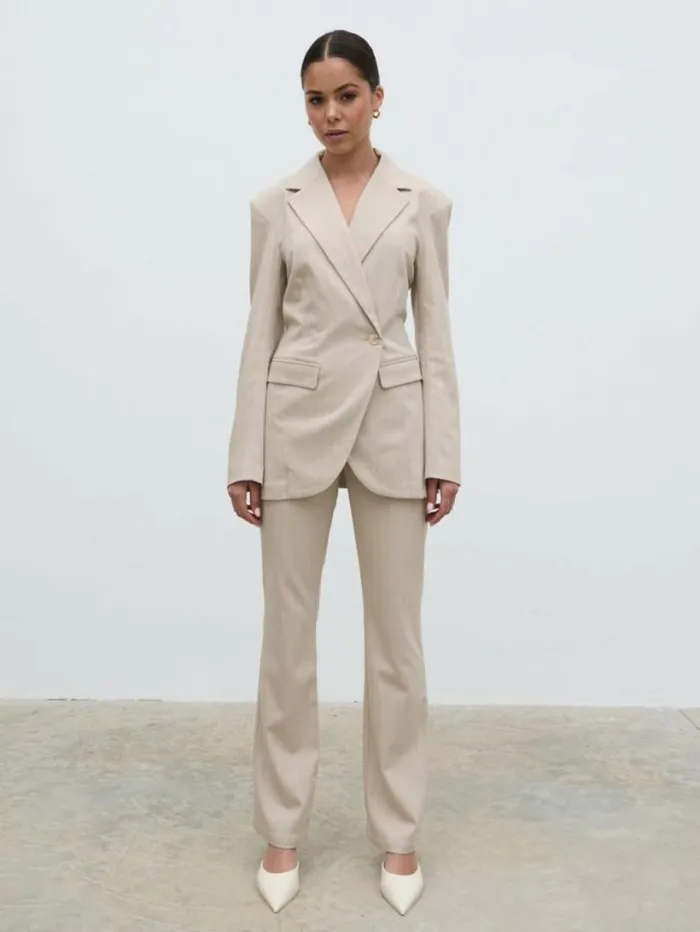 Pretty Lavish Bottoms Women Jaycie Straight Leg Pinstripe Trousers Beige