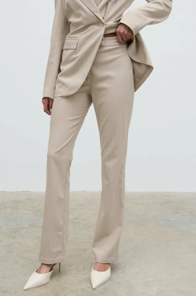 Pretty Lavish Bottoms Women Jaycie Straight Leg Pinstripe Trousers Beige