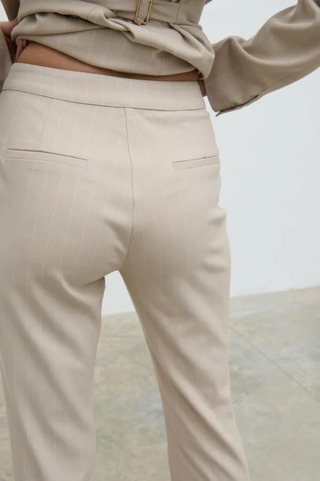 Pretty Lavish Bottoms Women Jaycie Straight Leg Pinstripe Trousers Beige
