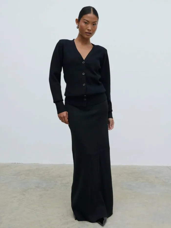 Pretty Lavish Bottoms Women Justine Rib Knit Maxi Skirt Black