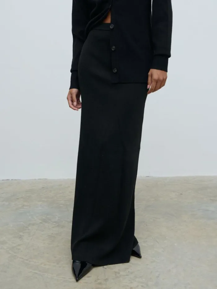 Pretty Lavish Bottoms Women Justine Rib Knit Maxi Skirt Black