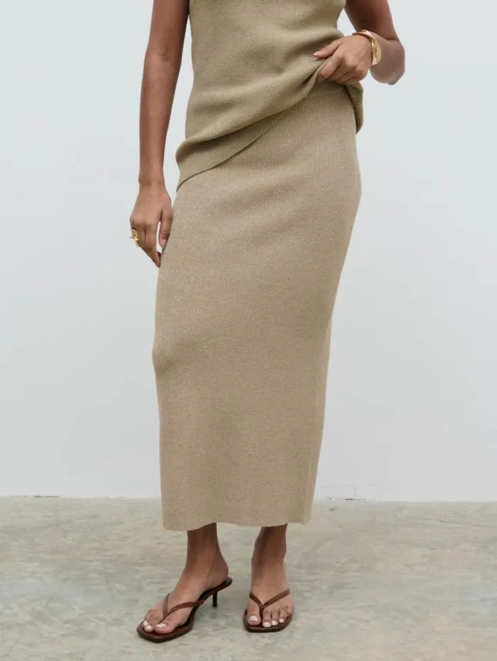 Pretty Lavish Bottoms Women Kourtney Knit Midaxi Skirt Beige