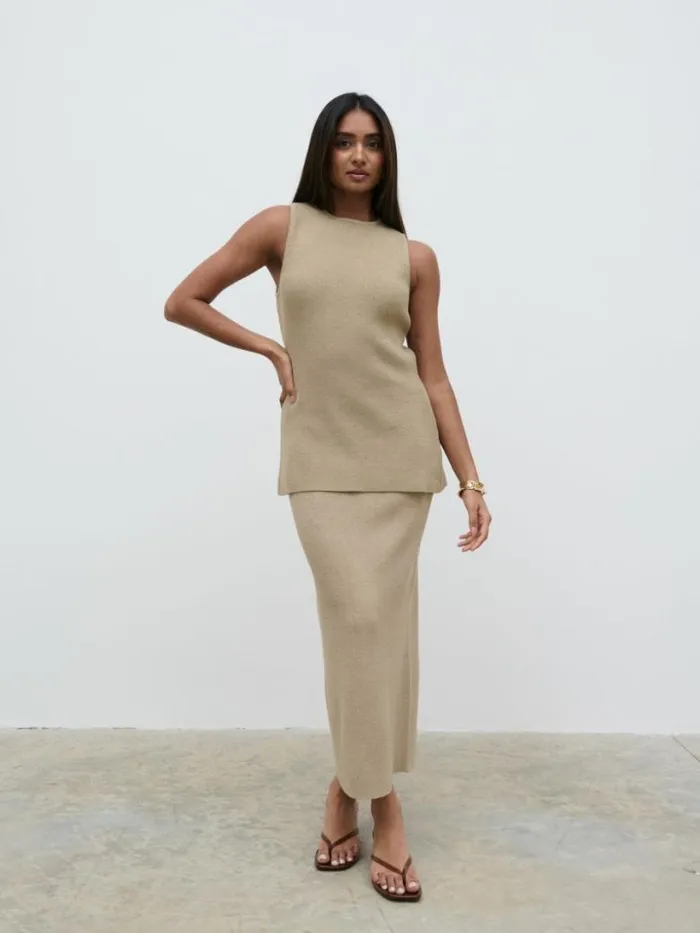 Pretty Lavish Bottoms Women Kourtney Knit Midaxi Skirt Beige