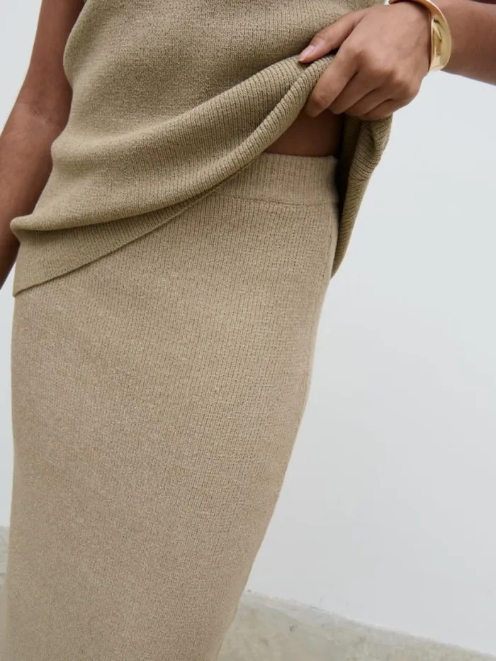 Pretty Lavish Bottoms Women Kourtney Knit Midaxi Skirt Beige
