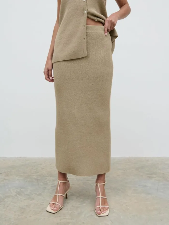 Pretty Lavish Bottoms Women Kourtney Knit Midaxi Skirt Beige