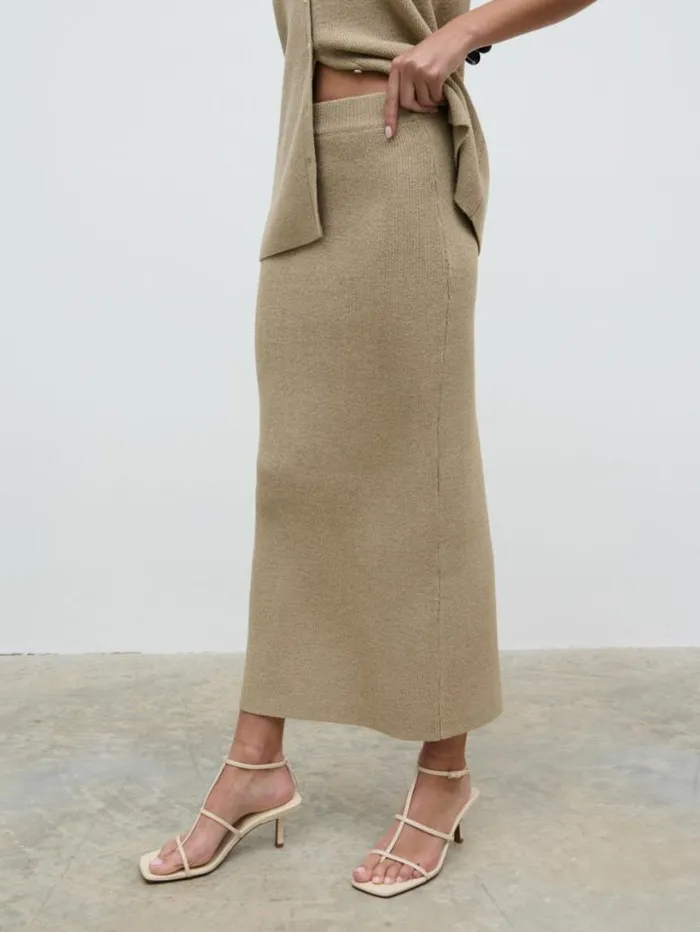 Pretty Lavish Bottoms Women Kourtney Knit Midaxi Skirt Beige