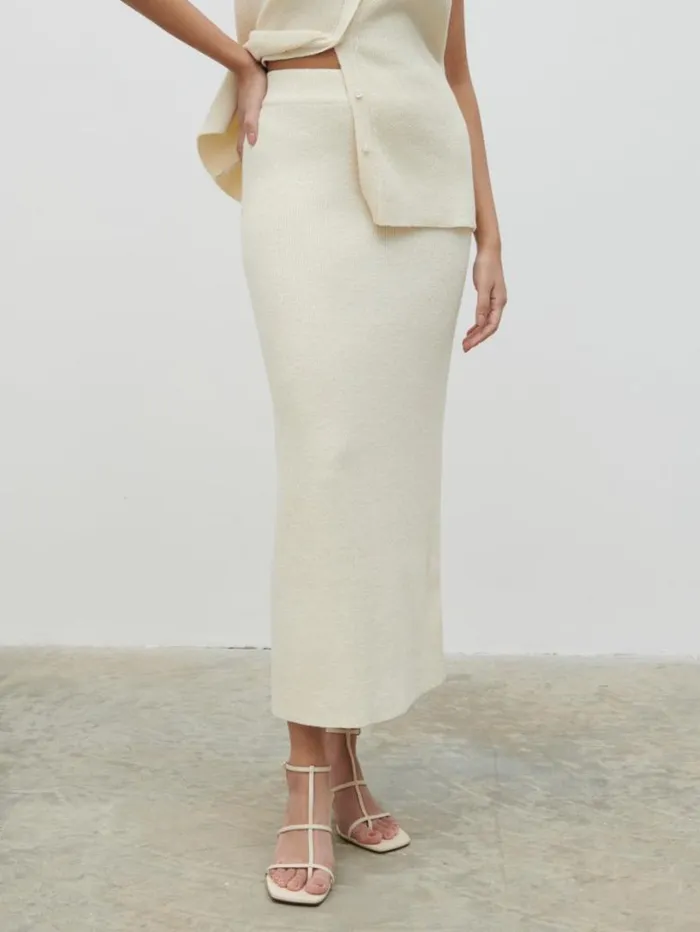 Pretty Lavish Bottoms Women Kourtney Knit Midaxi Skirt Cream