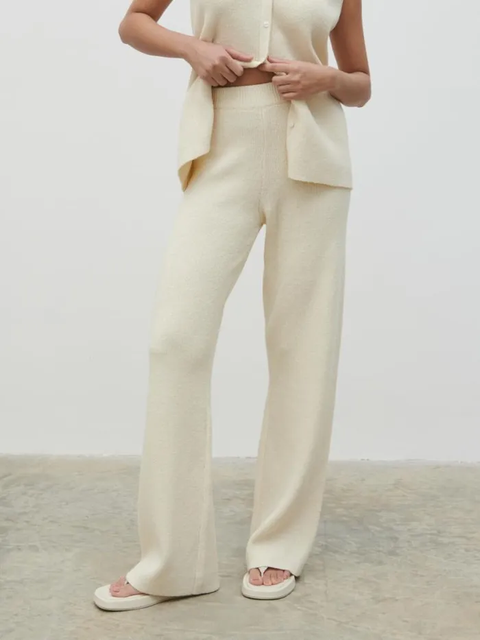 Pretty Lavish Bottoms Women Kourtney Knit Trousers Cream