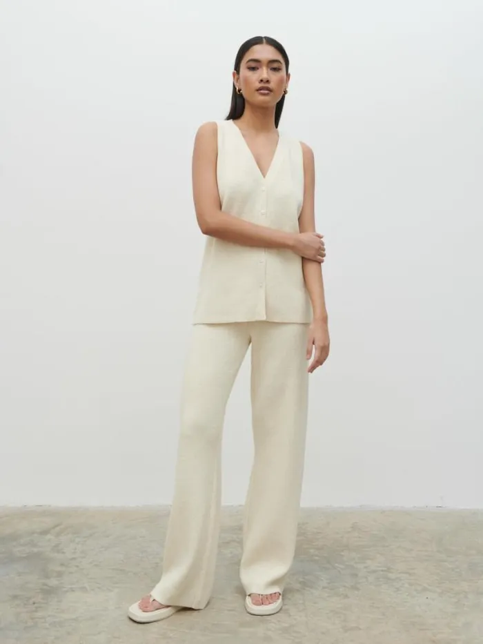 Pretty Lavish Bottoms Women Kourtney Knit Trousers Cream