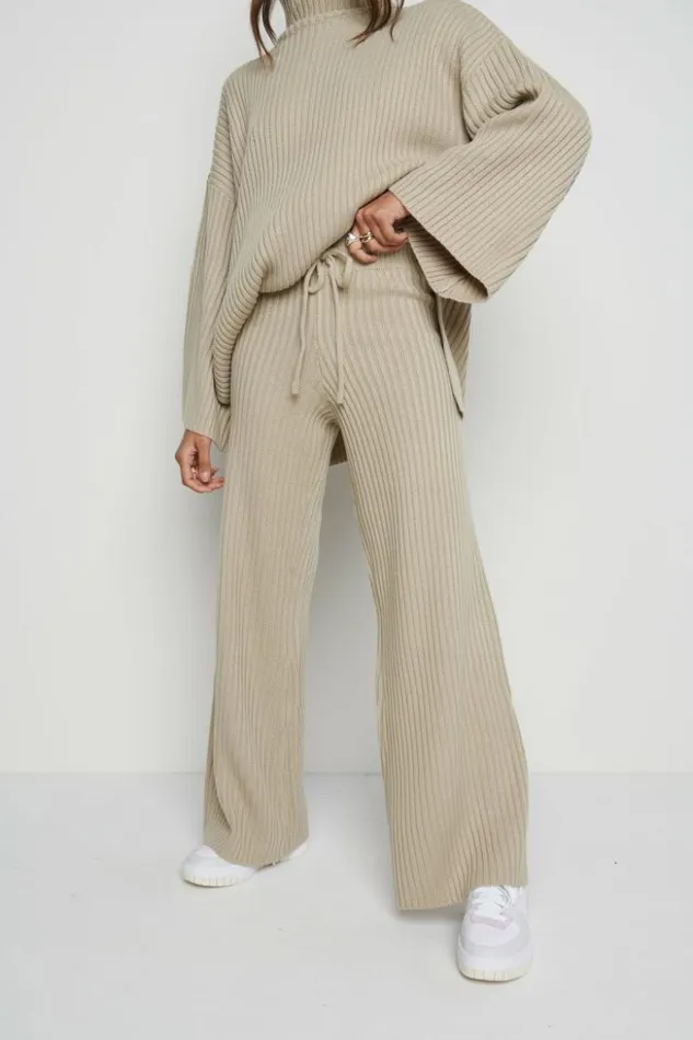 Pretty Lavish Bottoms Women Lina Ribbed Trousers Stone Beige