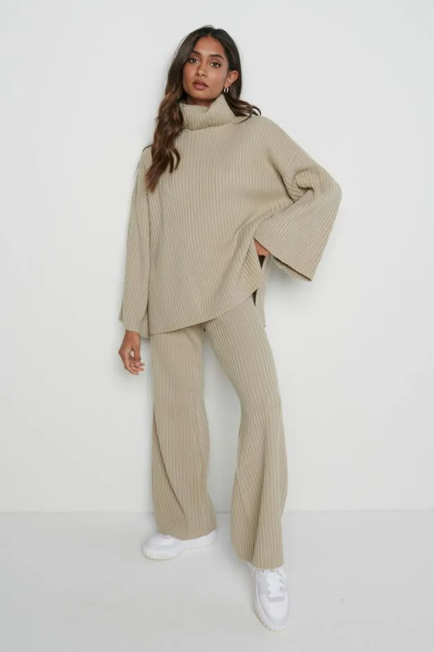Pretty Lavish Bottoms Women Lina Ribbed Trousers Stone Beige