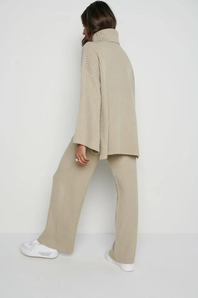Pretty Lavish Bottoms Women Lina Ribbed Trousers Stone Beige