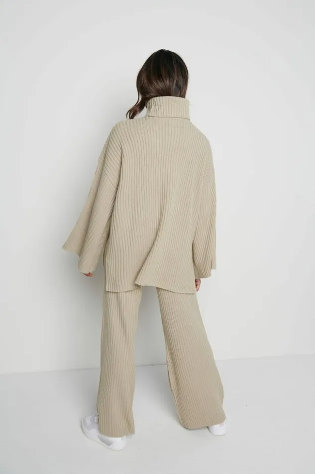 Pretty Lavish Bottoms Women Lina Ribbed Trousers Stone Beige