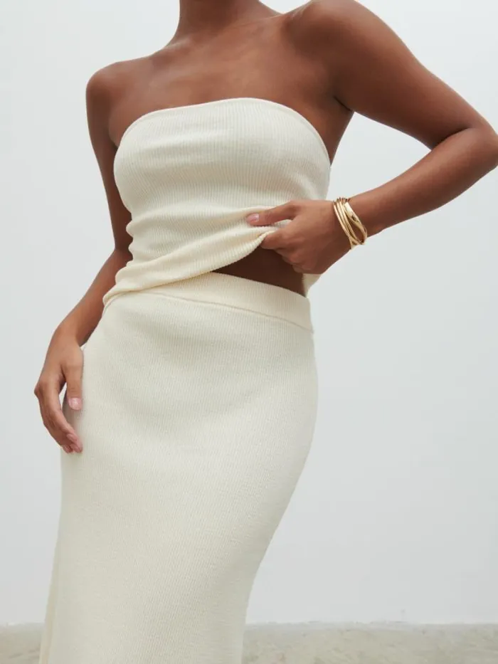 Pretty Lavish Bottoms Women Reese Midaxi Knit Skirt Cream