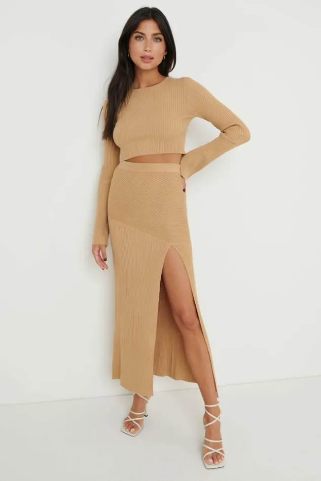 Pretty Lavish Bottoms Women Sofia Asymmetric Knit Skirt Brown