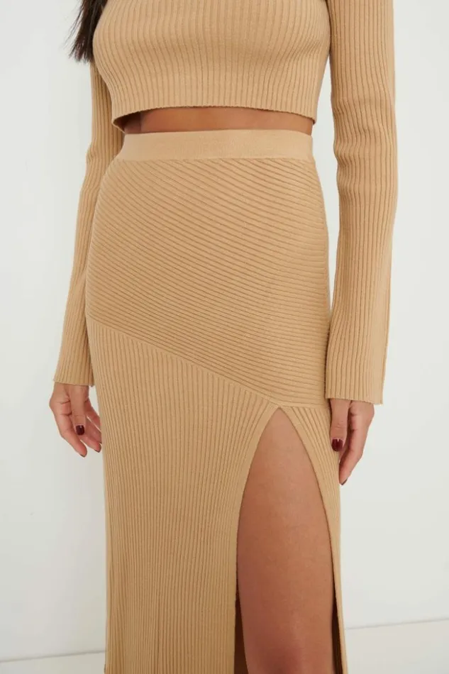 Pretty Lavish Bottoms Women Sofia Asymmetric Knit Skirt Brown