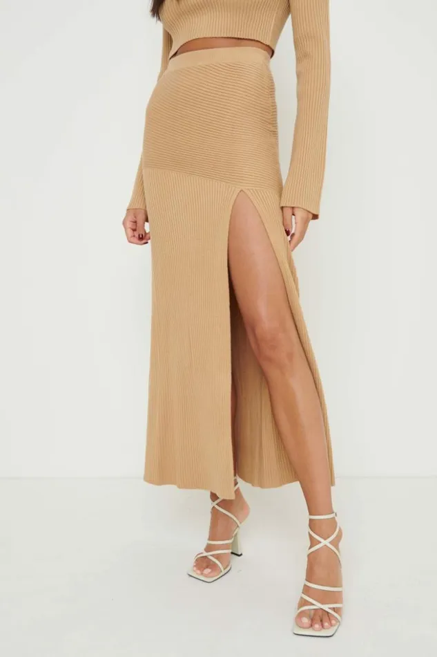 Pretty Lavish Bottoms Women Sofia Asymmetric Knit Skirt Brown