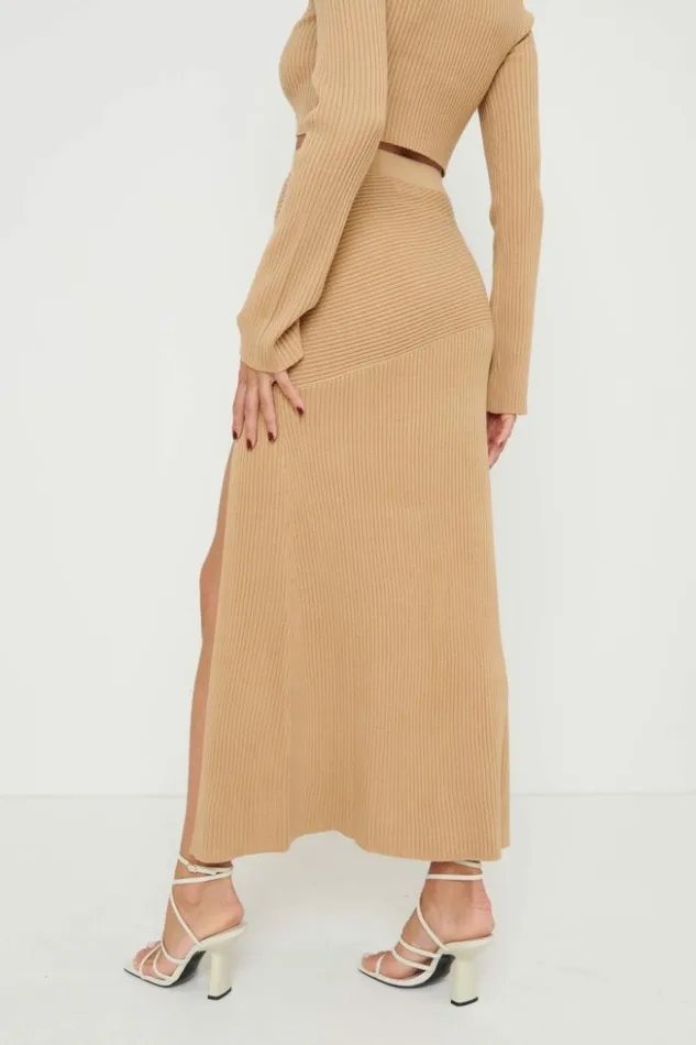 Pretty Lavish Bottoms Women Sofia Asymmetric Knit Skirt Brown