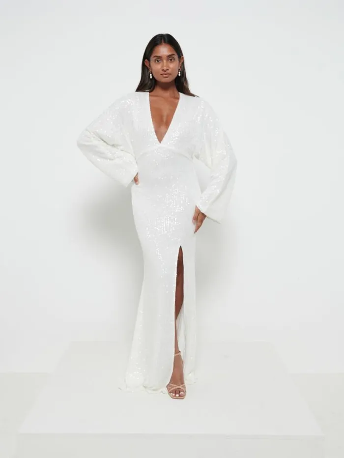 Pretty Lavish Bridesmaid Dresses Women Alexis Sequin Maxi Dress Ivory