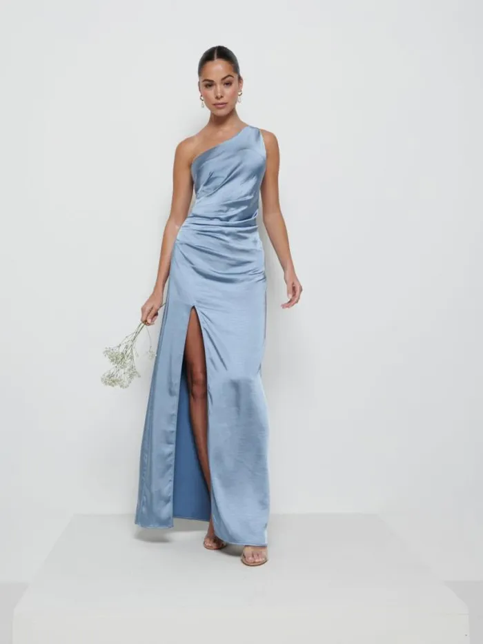 Pretty Lavish Bridesmaid Dresses Women Amelia Ruched Maxi Bridesmaid Dress Dusty Blue
