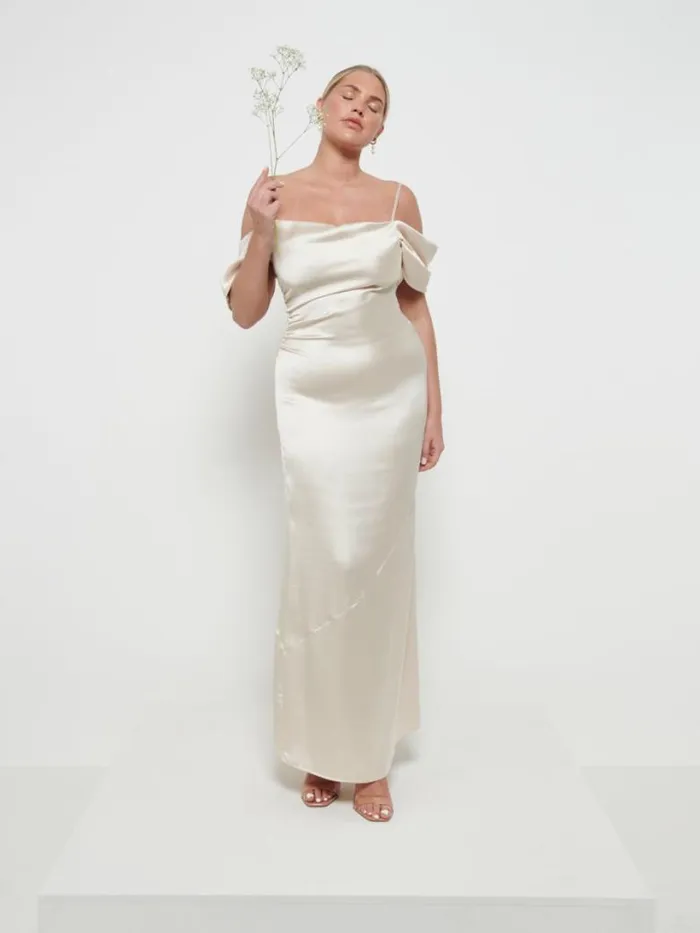 Pretty Lavish Bridesmaid Dresses Women Champagne Lucette Recycled Maxi Bridesmaid Dress Pretty Lavish Champagne