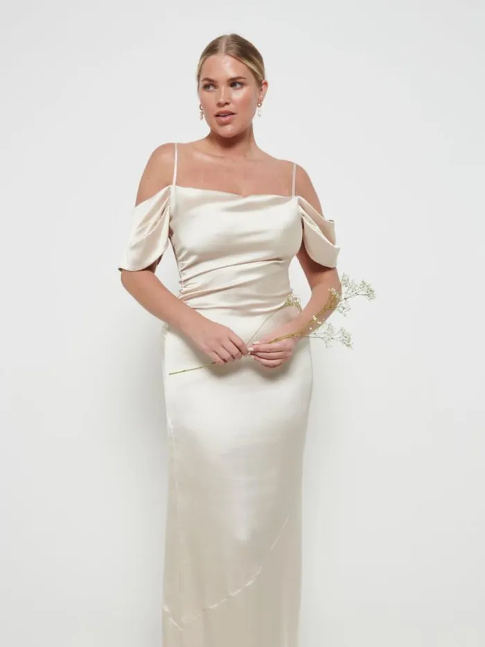 Pretty Lavish Bridesmaid Dresses Women Champagne Lucette Recycled Maxi Bridesmaid Dress Pretty Lavish Champagne
