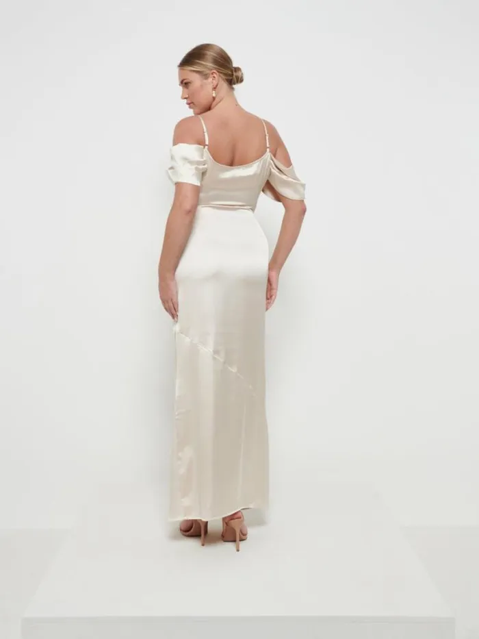 Pretty Lavish Bridesmaid Dresses Women Champagne Lucette Recycled Maxi Bridesmaid Dress Pretty Lavish Champagne