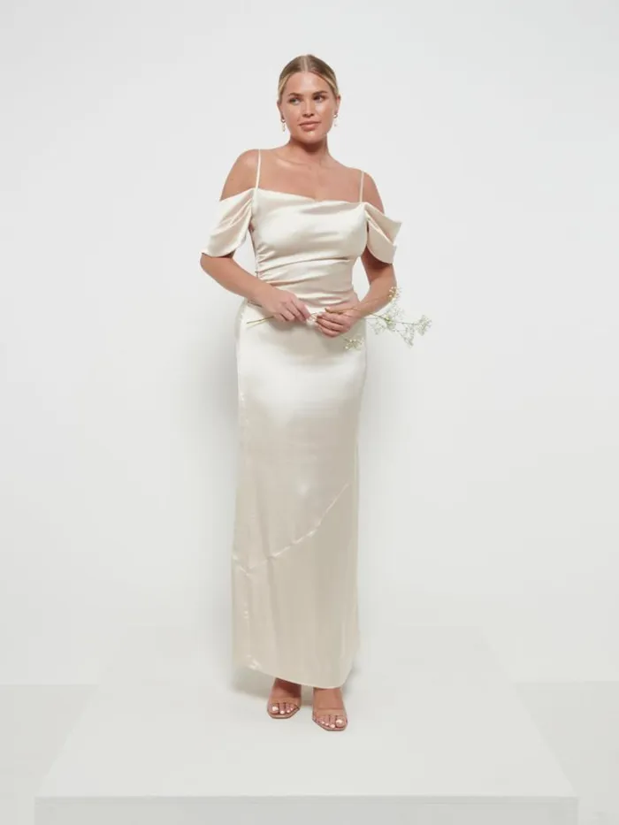 Pretty Lavish Bridesmaid Dresses Women Champagne Lucette Recycled Maxi Bridesmaid Dress Pretty Lavish Champagne