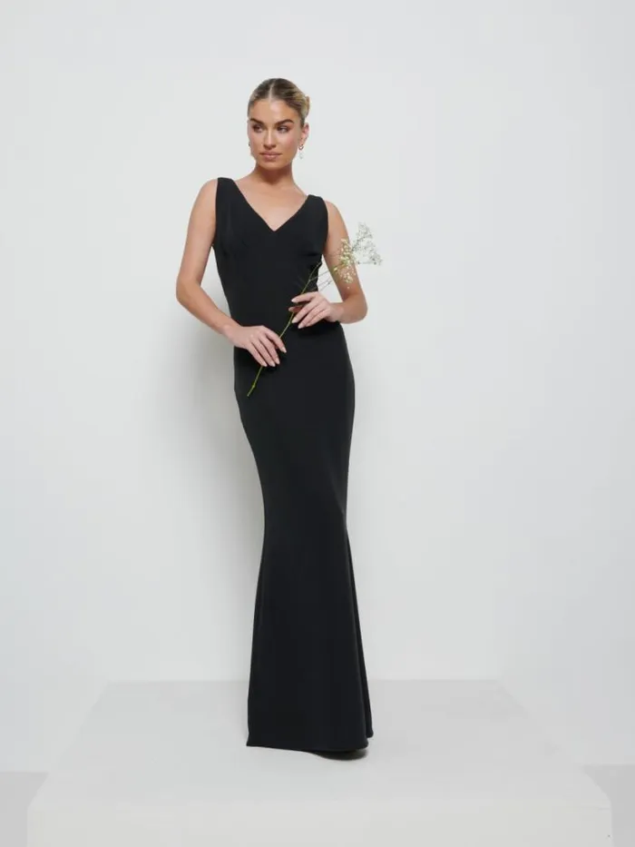 Pretty Lavish Bridesmaid Dresses Women Esmee Crepe Maxi Bridesmaid Dress Black