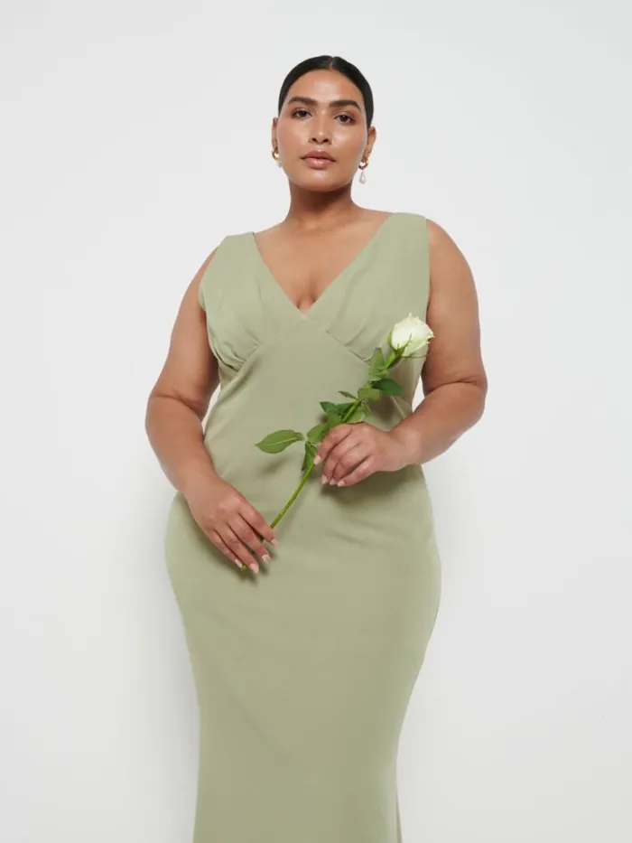 Pretty Lavish Bridesmaid Dresses Women Esmee Crepe Maxi Bridesmaid Dress Curve Olive