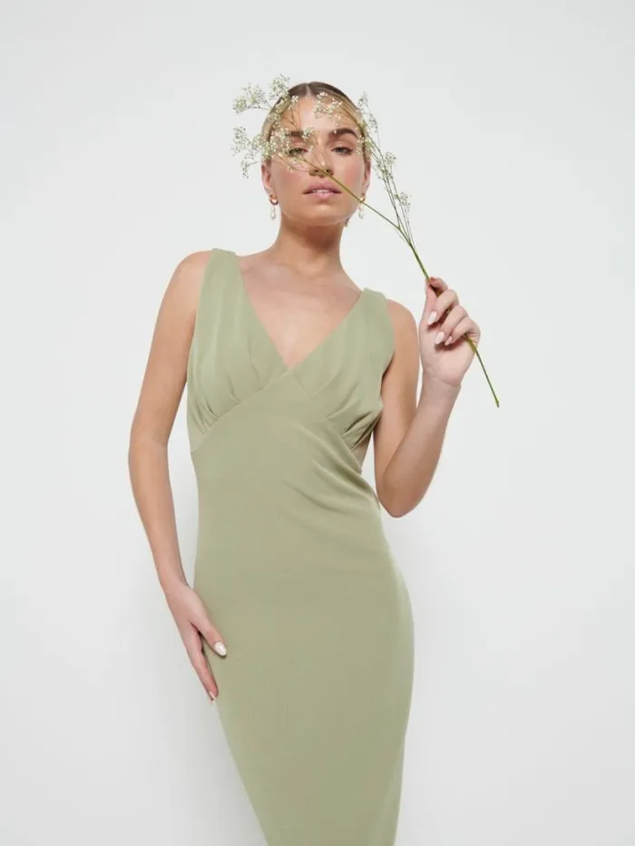 Pretty Lavish Bridesmaid Dresses Women Esmee Crepe Maxi Bridesmaid Dress Olive