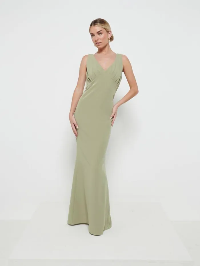 Pretty Lavish Bridesmaid Dresses Women Esmee Crepe Maxi Bridesmaid Dress Olive