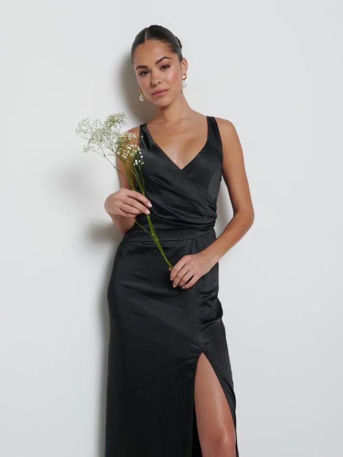 Pretty Lavish Bridesmaid Dresses Women Esmee Wrap Maxi Bridesmaid Dress Black
