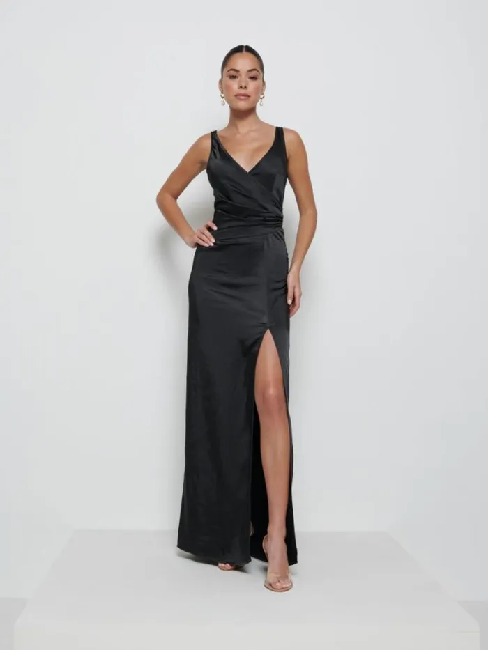 Pretty Lavish Bridesmaid Dresses Women Esmee Wrap Maxi Bridesmaid Dress Black