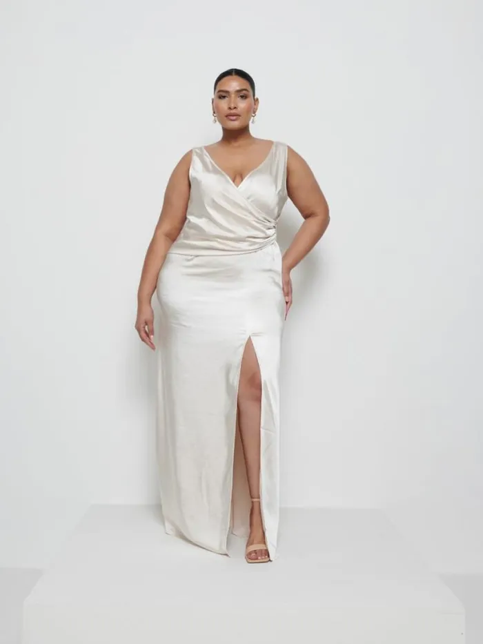 Pretty Lavish Bridesmaid Dresses Women Esmee Wrap Maxi Bridesmaid Dress Curve Champagne